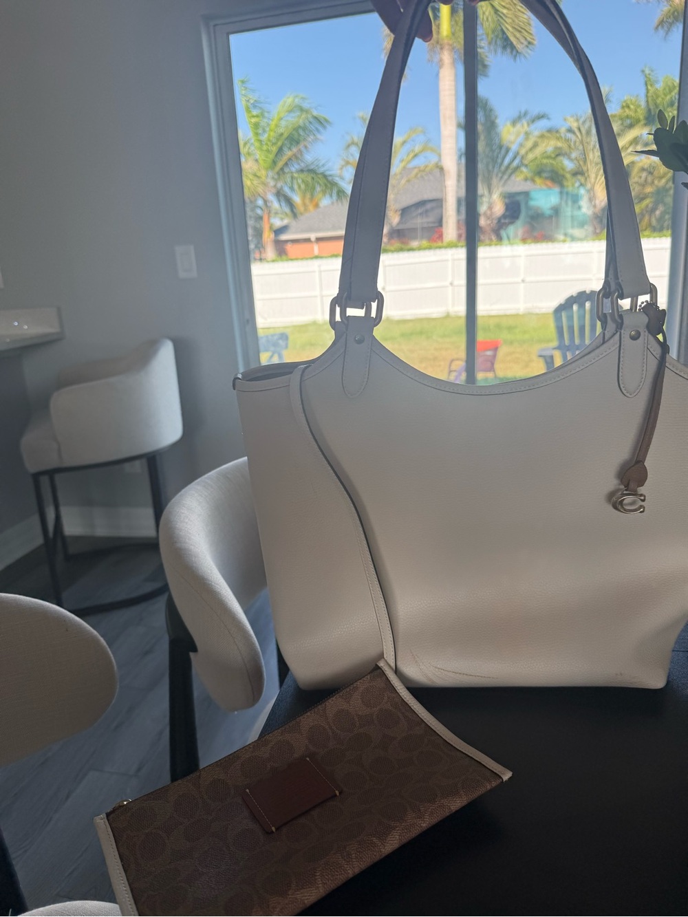 Coach Cream Leather Tote with Brown Signature Pouch - Picture 8 of 8